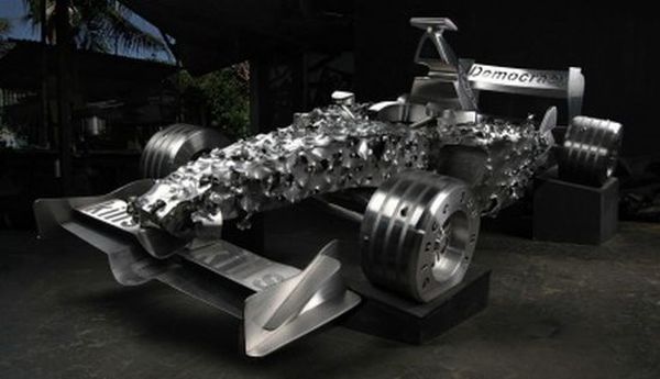 F1 car replicas with bullets shots