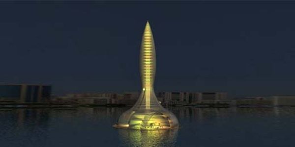 Floating and rotating hoteltower